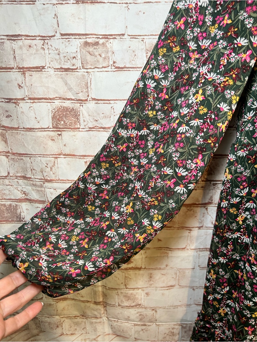 Draper James Green Floral Smocked Long Sleeve Boho Peasant Prairie Midi Dress - Picture 7 of 10
